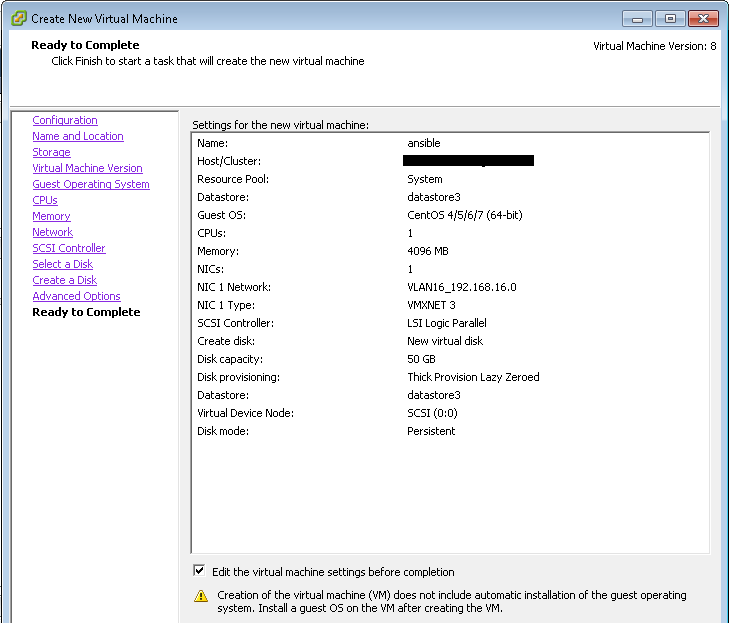 Ansible Control System VM Summary